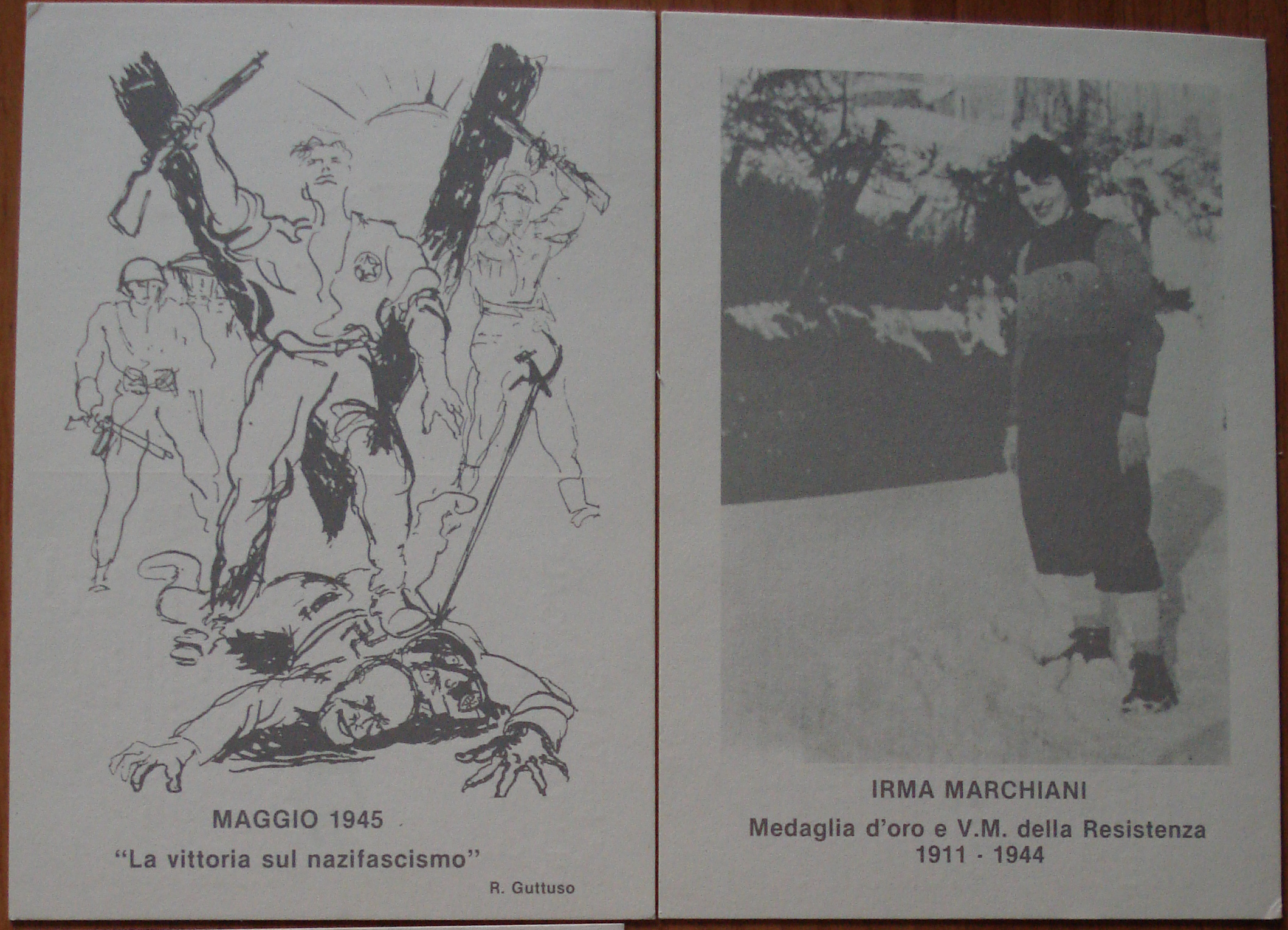 Due cartoline celebrative della Resistenza, di cui una dedicata alla valorosa partigiana Irma Marchiani, anch'esse custodite presso questo museo materano