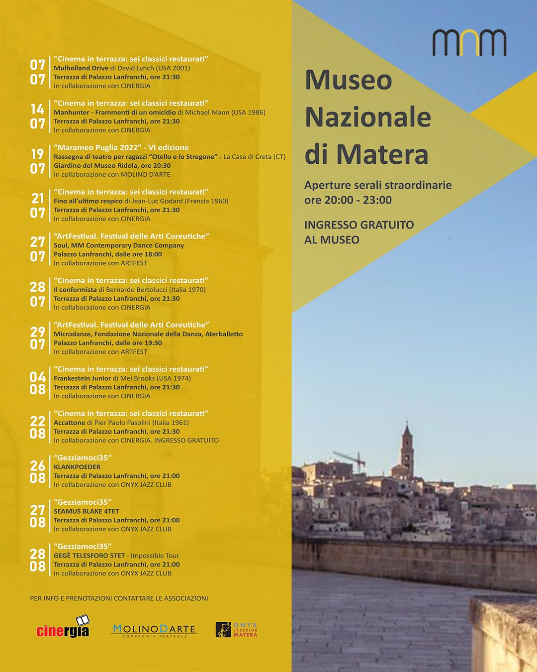 Aperture serali straordinarie del Museo Nazionale di Matera a Luglio e Agosto