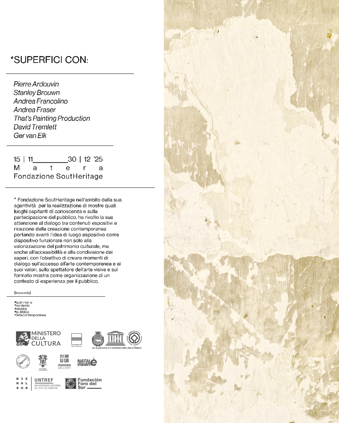 SUPERFICI CON - Mostra collettiva presso Fondazione SoutHeritage